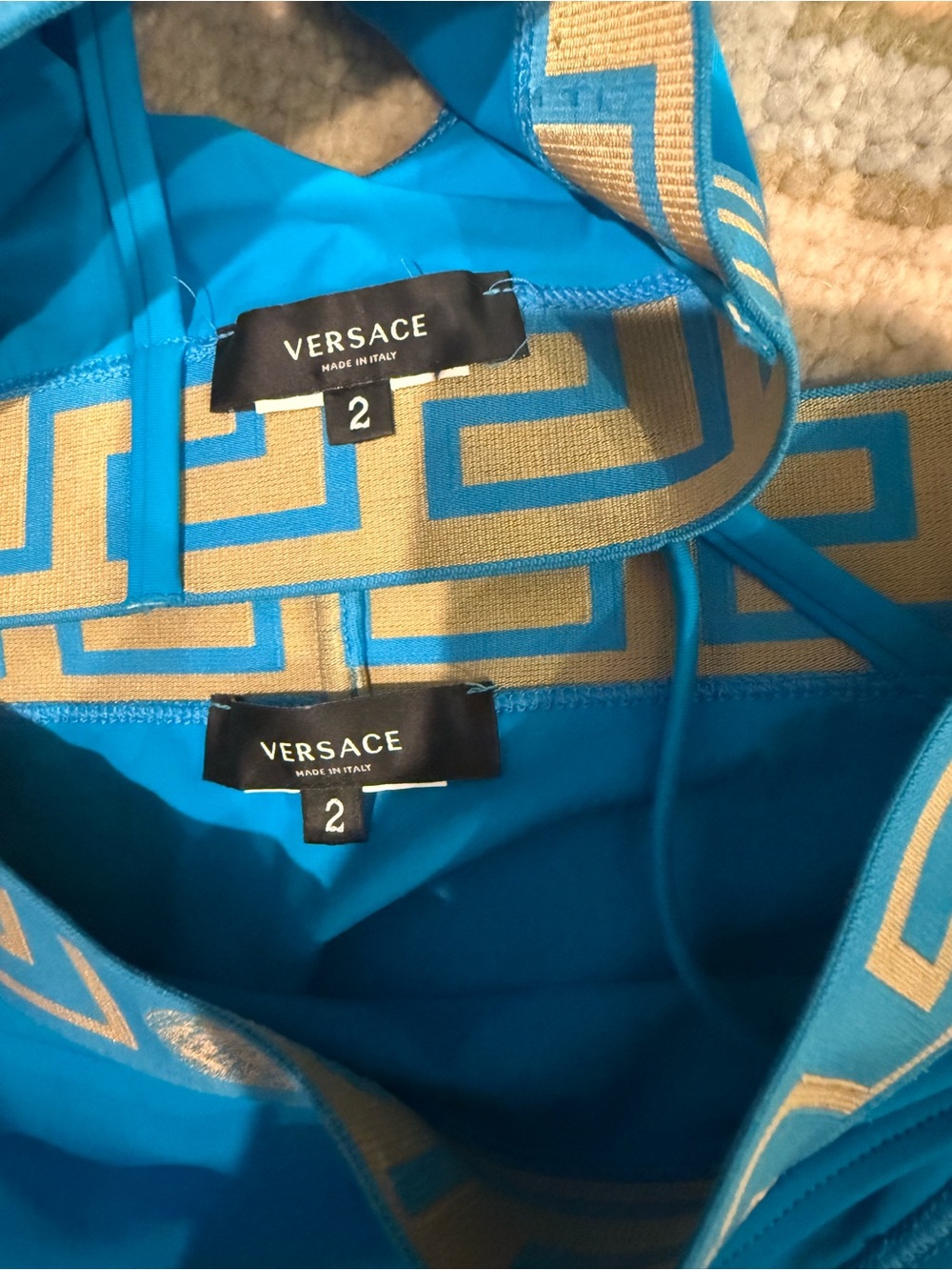 Versace Size 2 Turquoise High Rise Blue Gold-Trim Bikini Set - Picture 4 of 13